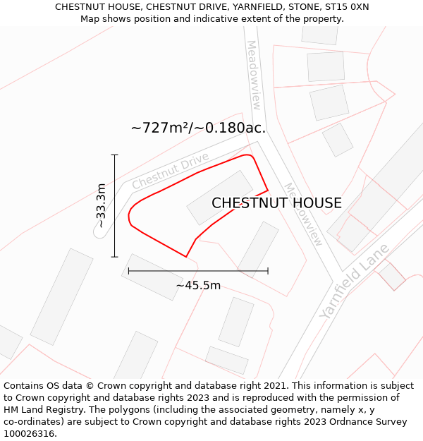 CHESTNUT HOUSE, CHESTNUT DRIVE, YARNFIELD, STONE, ST15 0XN: Plot and title map