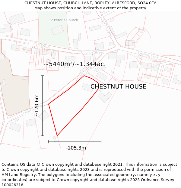 CHESTNUT HOUSE, CHURCH LANE, ROPLEY, ALRESFORD, SO24 0EA: Plot and title map