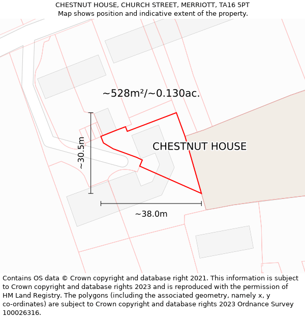 CHESTNUT HOUSE, CHURCH STREET, MERRIOTT, TA16 5PT: Plot and title map