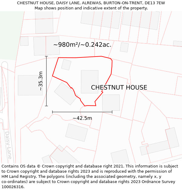 CHESTNUT HOUSE, DAISY LANE, ALREWAS, BURTON-ON-TRENT, DE13 7EW: Plot and title map