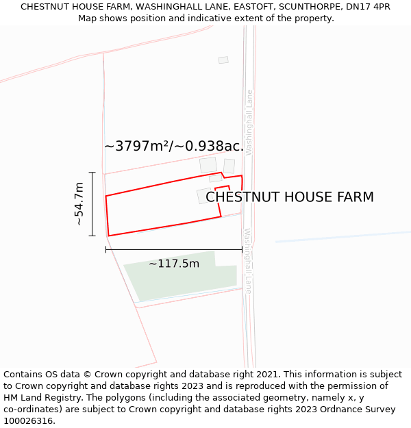 CHESTNUT HOUSE FARM, WASHINGHALL LANE, EASTOFT, SCUNTHORPE, DN17 4PR: Plot and title map