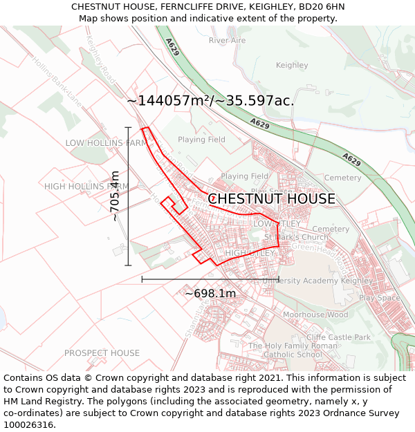 CHESTNUT HOUSE, FERNCLIFFE DRIVE, KEIGHLEY, BD20 6HN: Plot and title map