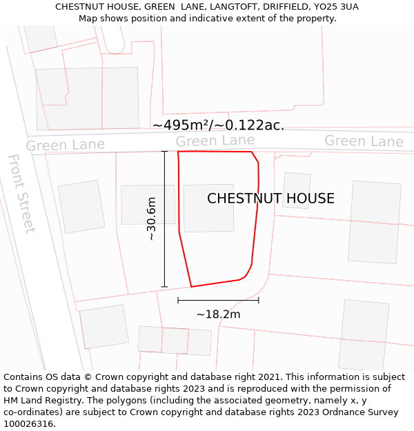 CHESTNUT HOUSE, GREEN  LANE, LANGTOFT, DRIFFIELD, YO25 3UA: Plot and title map