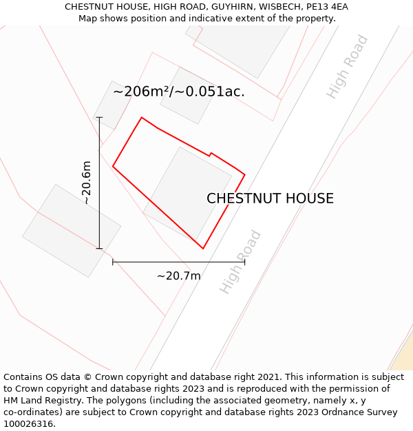 CHESTNUT HOUSE, HIGH ROAD, GUYHIRN, WISBECH, PE13 4EA: Plot and title map