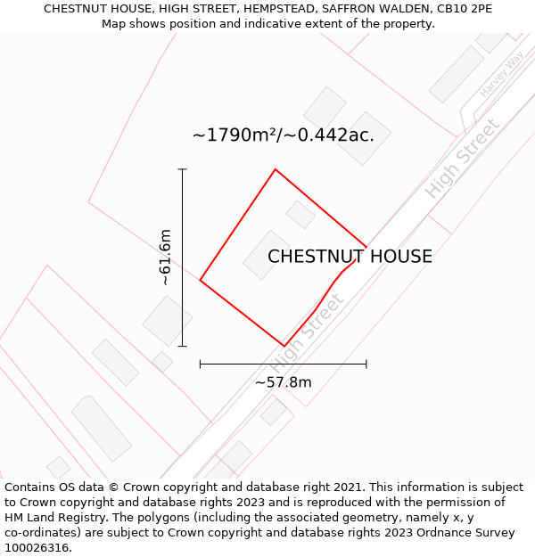 CHESTNUT HOUSE, HIGH STREET, HEMPSTEAD, SAFFRON WALDEN, CB10 2PE: Plot and title map