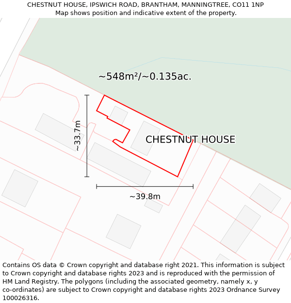 CHESTNUT HOUSE, IPSWICH ROAD, BRANTHAM, MANNINGTREE, CO11 1NP: Plot and title map