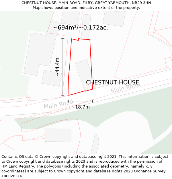 CHESTNUT HOUSE, MAIN ROAD, FILBY, GREAT YARMOUTH, NR29 3HN: Plot and title map