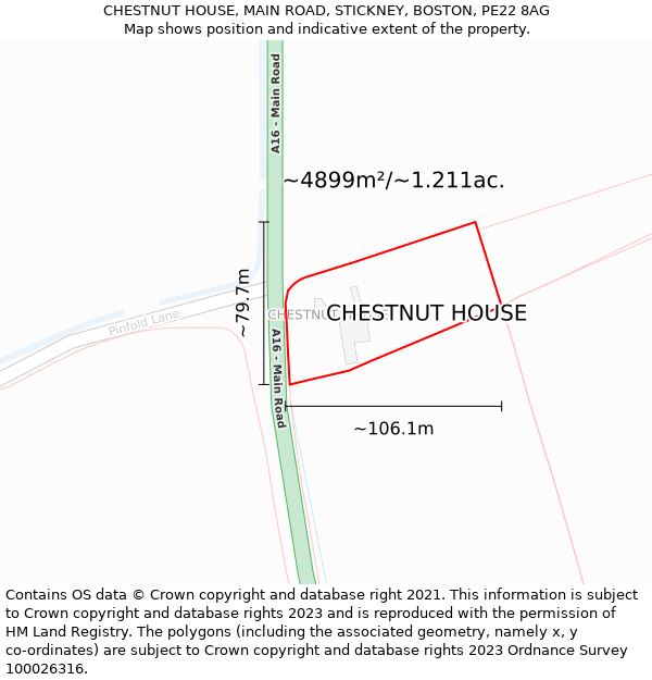 CHESTNUT HOUSE, MAIN ROAD, STICKNEY, BOSTON, PE22 8AG: Plot and title map