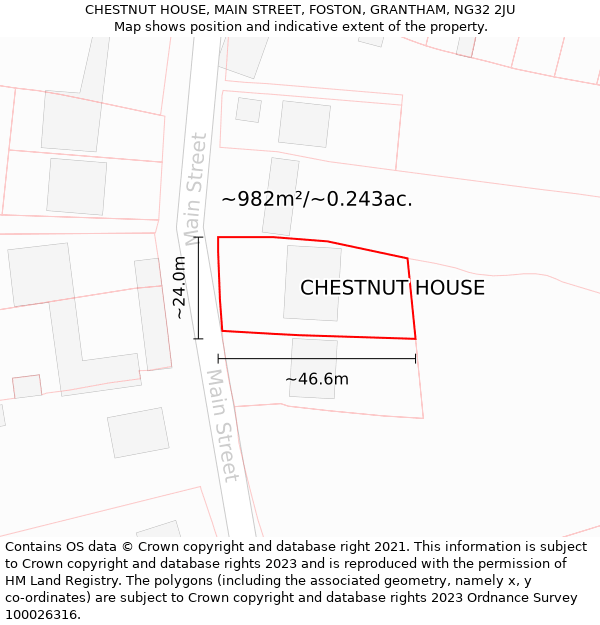 CHESTNUT HOUSE, MAIN STREET, FOSTON, GRANTHAM, NG32 2JU: Plot and title map