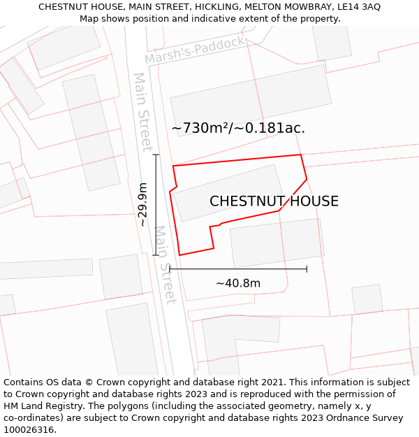 CHESTNUT HOUSE, MAIN STREET, HICKLING, MELTON MOWBRAY, LE14 3AQ: Plot and title map