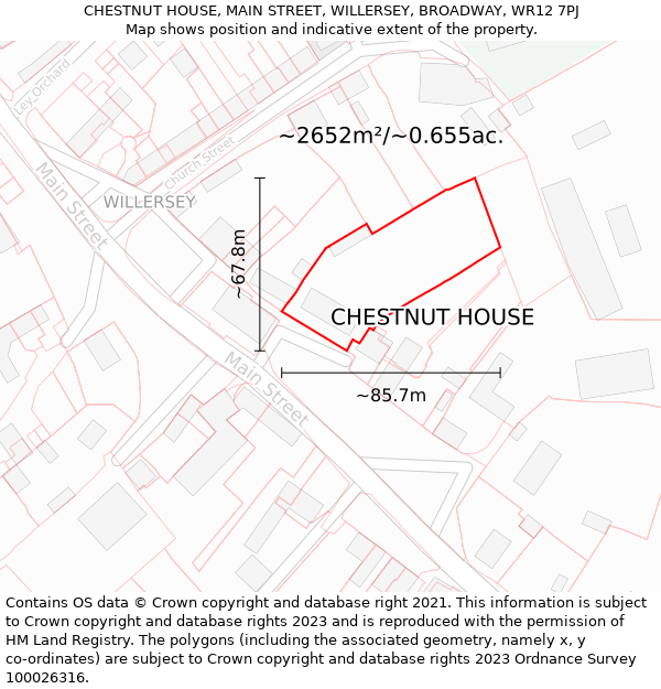 CHESTNUT HOUSE, MAIN STREET, WILLERSEY, BROADWAY, WR12 7PJ: Plot and title map