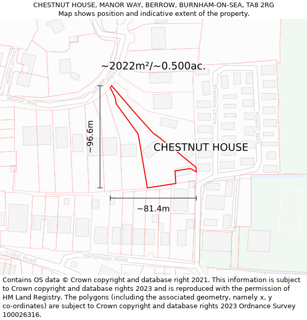 CHESTNUT HOUSE, MANOR WAY, BERROW, BURNHAM-ON-SEA, TA8 2RG: Plot and title map