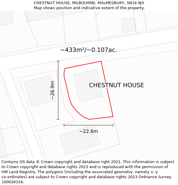 CHESTNUT HOUSE, MILBOURNE, MALMESBURY, SN16 9JA: Plot and title map