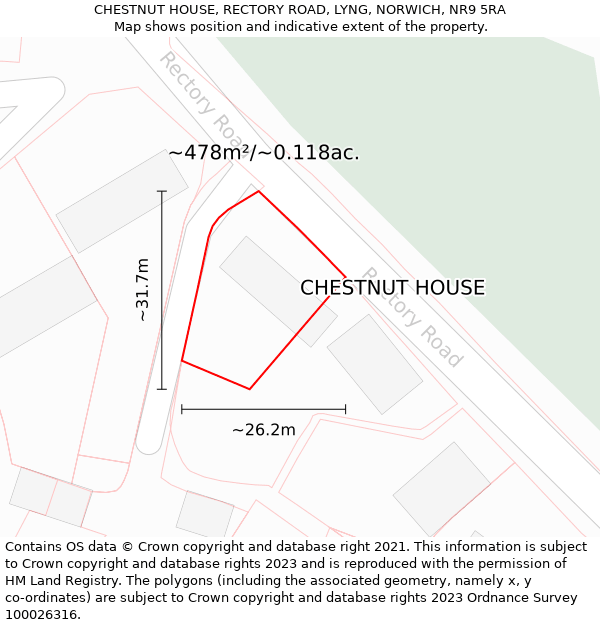 CHESTNUT HOUSE, RECTORY ROAD, LYNG, NORWICH, NR9 5RA: Plot and title map