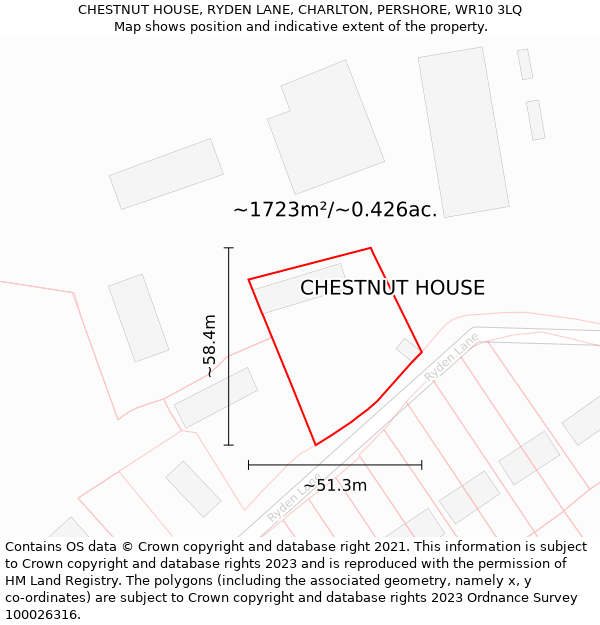 CHESTNUT HOUSE, RYDEN LANE, CHARLTON, PERSHORE, WR10 3LQ: Plot and title map