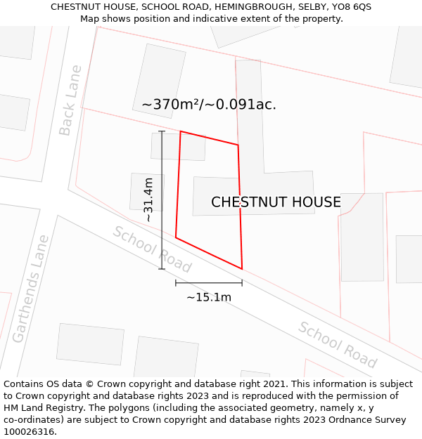 CHESTNUT HOUSE, SCHOOL ROAD, HEMINGBROUGH, SELBY, YO8 6QS: Plot and title map