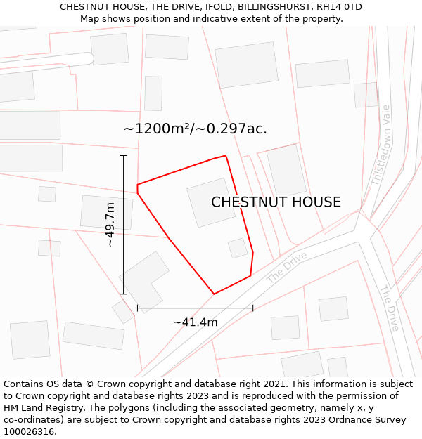 CHESTNUT HOUSE, THE DRIVE, IFOLD, BILLINGSHURST, RH14 0TD: Plot and title map