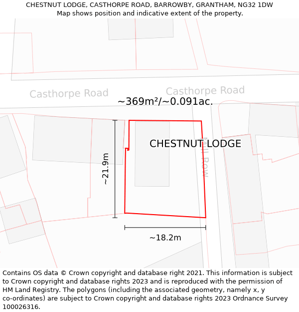CHESTNUT LODGE, CASTHORPE ROAD, BARROWBY, GRANTHAM, NG32 1DW: Plot and title map