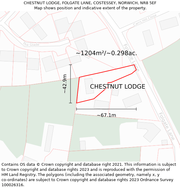CHESTNUT LODGE, FOLGATE LANE, COSTESSEY, NORWICH, NR8 5EF: Plot and title map