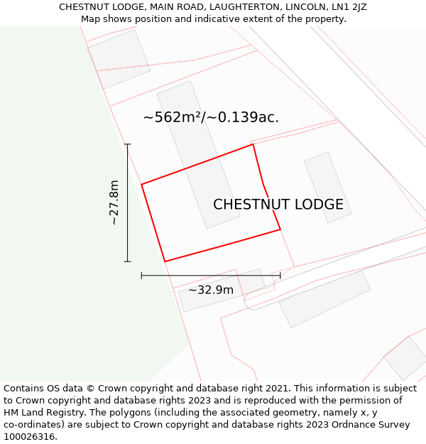 CHESTNUT LODGE, MAIN ROAD, LAUGHTERTON, LINCOLN, LN1 2JZ: Plot and title map