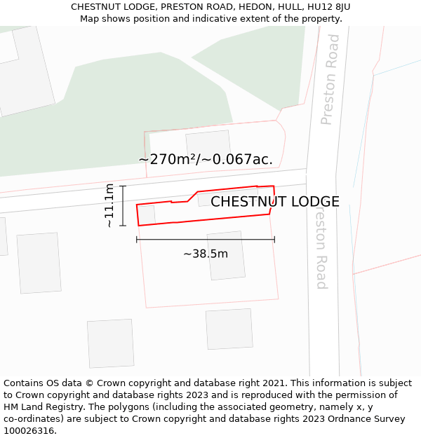 CHESTNUT LODGE, PRESTON ROAD, HEDON, HULL, HU12 8JU: Plot and title map