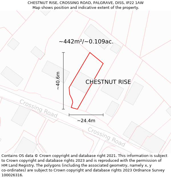 CHESTNUT RISE, CROSSING ROAD, PALGRAVE, DISS, IP22 1AW: Plot and title map