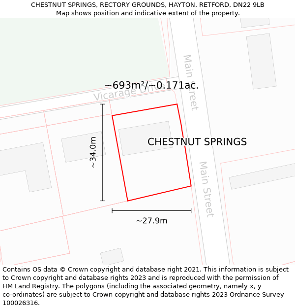 CHESTNUT SPRINGS, RECTORY GROUNDS, HAYTON, RETFORD, DN22 9LB: Plot and title map