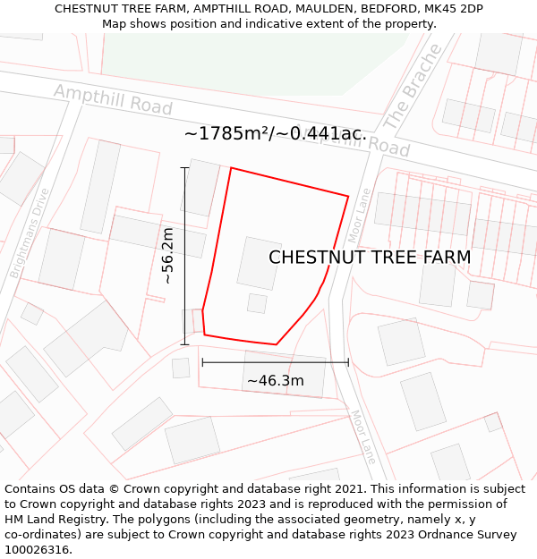 CHESTNUT TREE FARM, AMPTHILL ROAD, MAULDEN, BEDFORD, MK45 2DP: Plot and title map