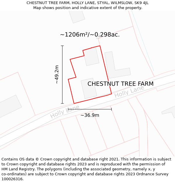 CHESTNUT TREE FARM, HOLLY LANE, STYAL, WILMSLOW, SK9 4JL: Plot and title map