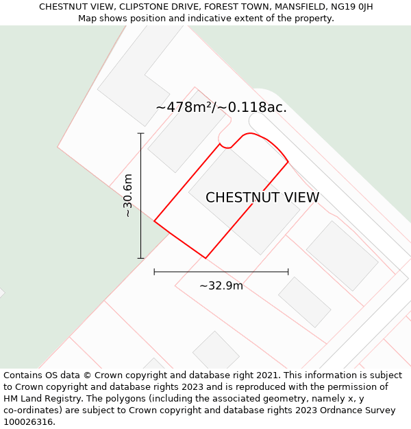 CHESTNUT VIEW, CLIPSTONE DRIVE, FOREST TOWN, MANSFIELD, NG19 0JH: Plot and title map