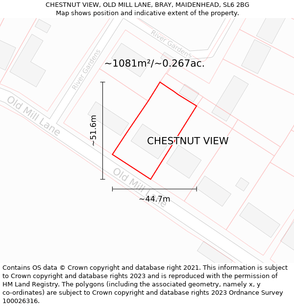 CHESTNUT VIEW, OLD MILL LANE, BRAY, MAIDENHEAD, SL6 2BG: Plot and title map