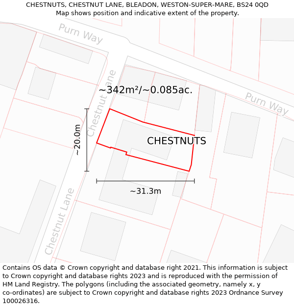 CHESTNUTS, CHESTNUT LANE, BLEADON, WESTON-SUPER-MARE, BS24 0QD: Plot and title map