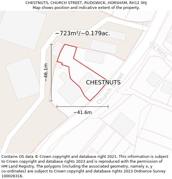 CHESTNUTS, CHURCH STREET, RUDGWICK, HORSHAM, RH12 3HJ: Plot and title map