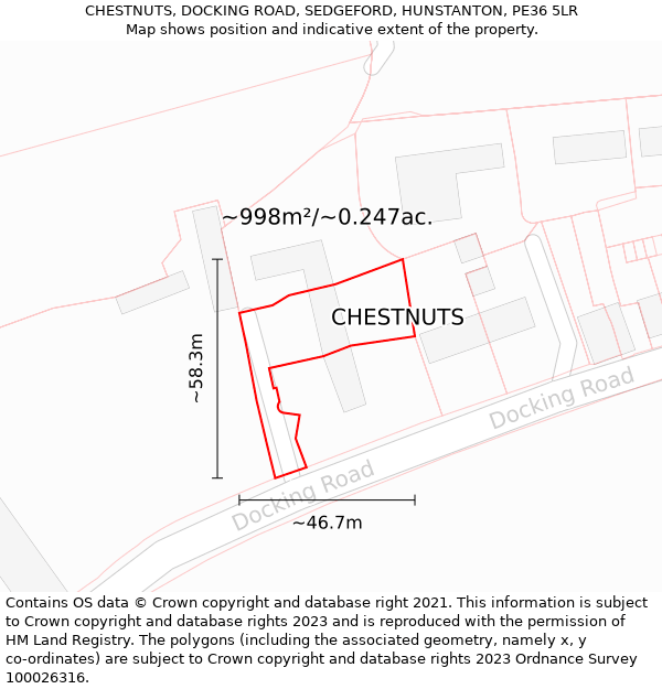 CHESTNUTS, DOCKING ROAD, SEDGEFORD, HUNSTANTON, PE36 5LR: Plot and title map