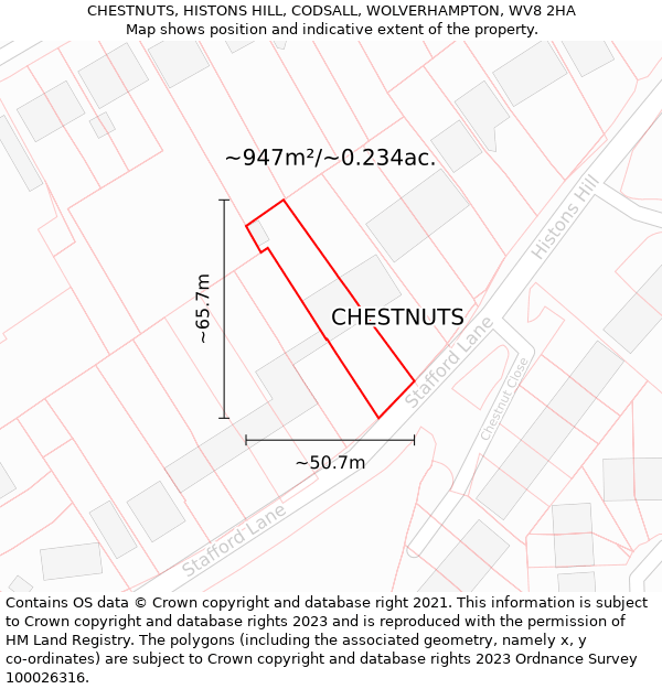 CHESTNUTS, HISTONS HILL, CODSALL, WOLVERHAMPTON, WV8 2HA: Plot and title map