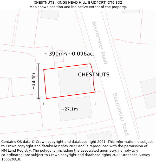 CHESTNUTS, KINGS HEAD HILL, BRIDPORT, DT6 3DZ: Plot and title map