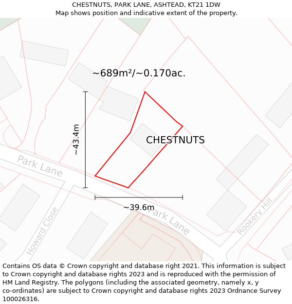 CHESTNUTS, PARK LANE, ASHTEAD, KT21 1DW: Plot and title map