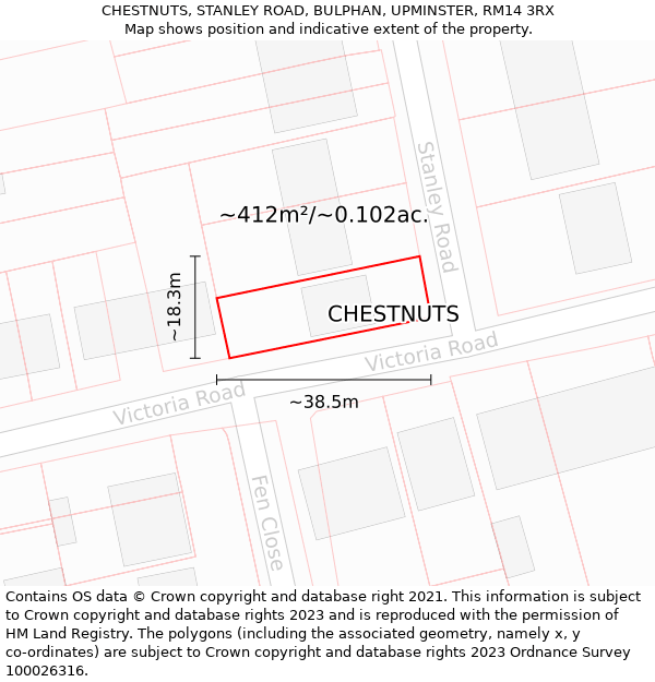 CHESTNUTS, STANLEY ROAD, BULPHAN, UPMINSTER, RM14 3RX: Plot and title map