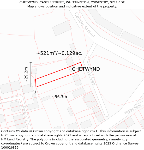 CHETWYND, CASTLE STREET, WHITTINGTON, OSWESTRY, SY11 4DF: Plot and title map