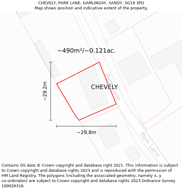 CHEVELY, PARK LANE, GAMLINGAY, SANDY, SG19 3PD: Plot and title map