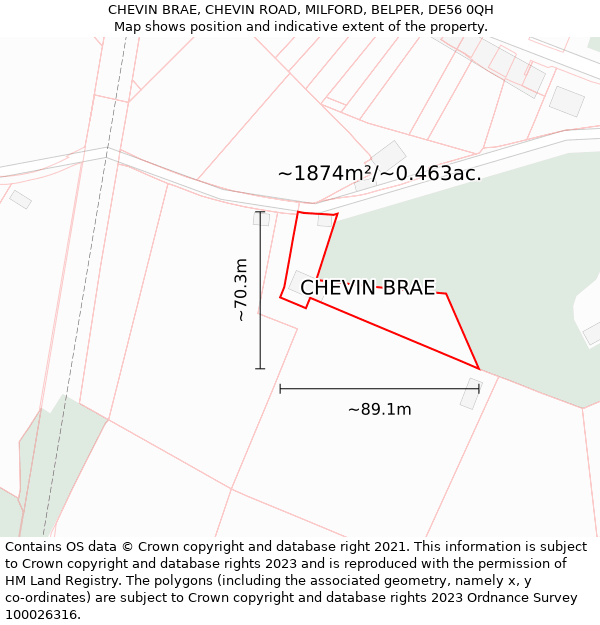 CHEVIN BRAE, CHEVIN ROAD, MILFORD, BELPER, DE56 0QH: Plot and title map