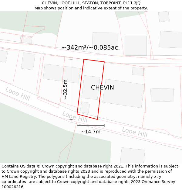 CHEVIN, LOOE HILL, SEATON, TORPOINT, PL11 3JQ: Plot and title map