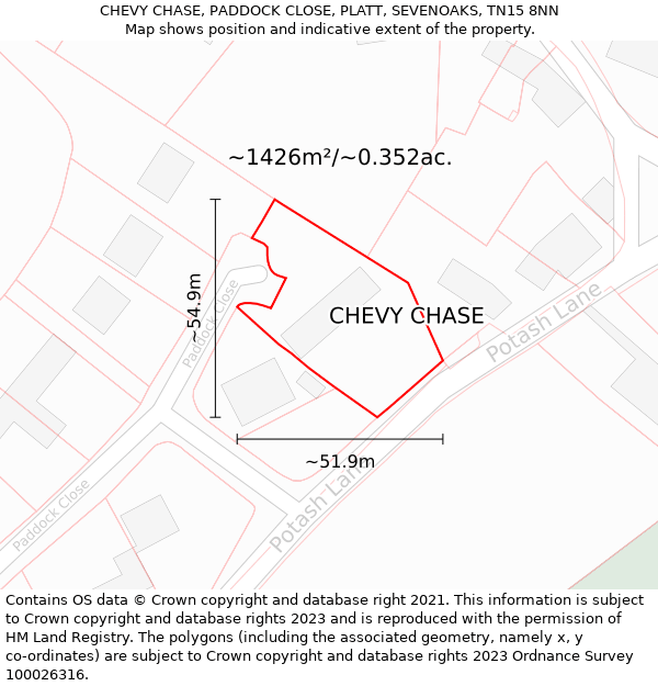 CHEVY CHASE, PADDOCK CLOSE, PLATT, SEVENOAKS, TN15 8NN: Plot and title map