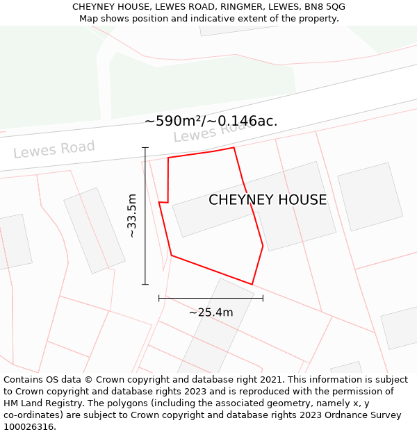 CHEYNEY HOUSE, LEWES ROAD, RINGMER, LEWES, BN8 5QG: Plot and title map