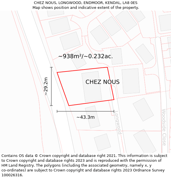 CHEZ NOUS, LONGWOOD, ENDMOOR, KENDAL, LA8 0ES: Plot and title map