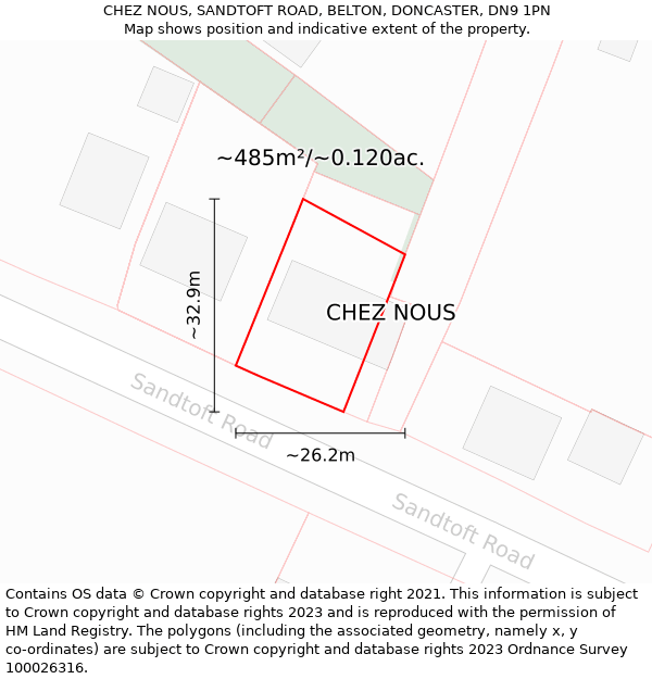 CHEZ NOUS, SANDTOFT ROAD, BELTON, DONCASTER, DN9 1PN: Plot and title map