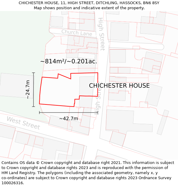 CHICHESTER HOUSE, 11, HIGH STREET, DITCHLING, HASSOCKS, BN6 8SY: Plot and title map
