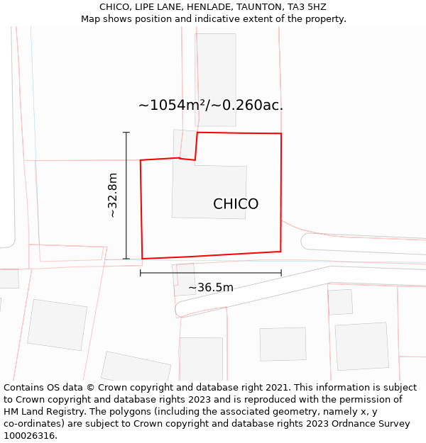 CHICO, LIPE LANE, HENLADE, TAUNTON, TA3 5HZ: Plot and title map