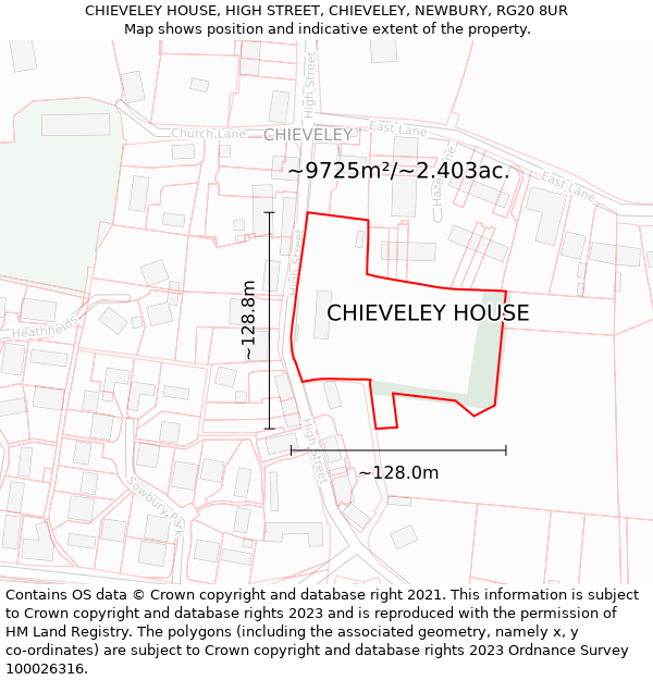 CHIEVELEY HOUSE, HIGH STREET, CHIEVELEY, NEWBURY, RG20 8UR: Plot and title map