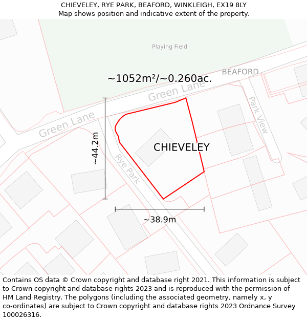 CHIEVELEY, RYE PARK, BEAFORD, WINKLEIGH, EX19 8LY: Plot and title map